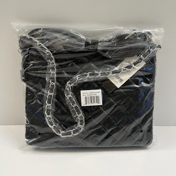 Quilted Puffy Crossbody W/ Silver Chain Décor Strap- Black- NWT - Picture 7 of 7